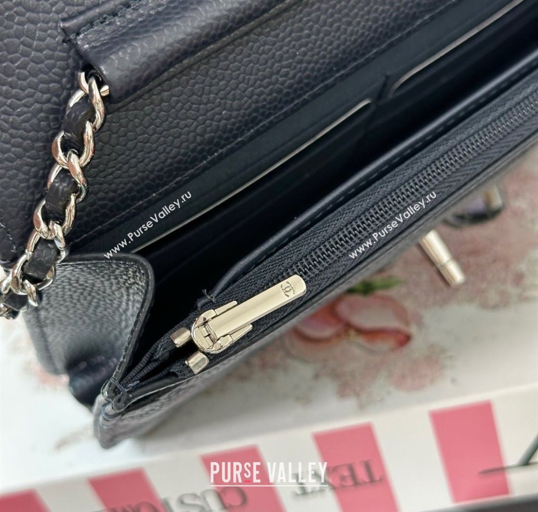 Chanel Grained Calfskin Classic Wallet on Chain WOC Navy Blue/Silver 2025 AP4241 (YMU-250703069)