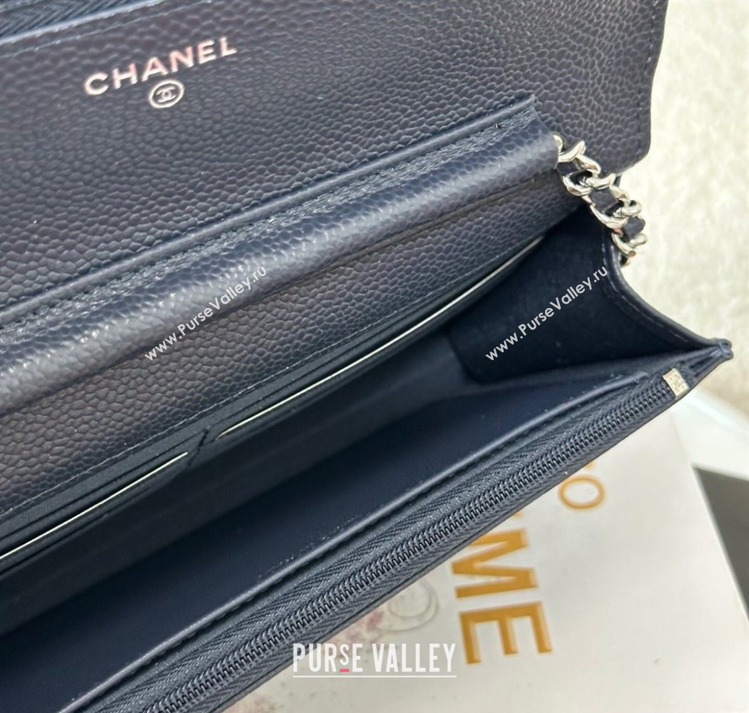 Chanel Grained Calfskin Classic Wallet on Chain WOC Navy Blue/Silver 2025 AP4241 (YMU-250703069)