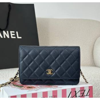 Chanel Grained Calfskin Classic Wallet on Chain WOC Navy Blue/Gold 2025 AP4241 (YMU-250703070)