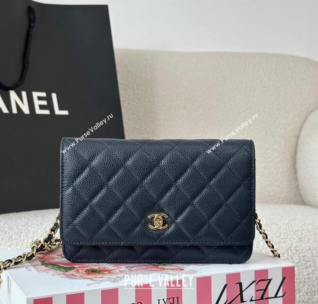 Chanel Grained Calfskin Classic Wallet on Chain WOC Navy Blue/Gold 2025 AP4241 (YMU-250703070)