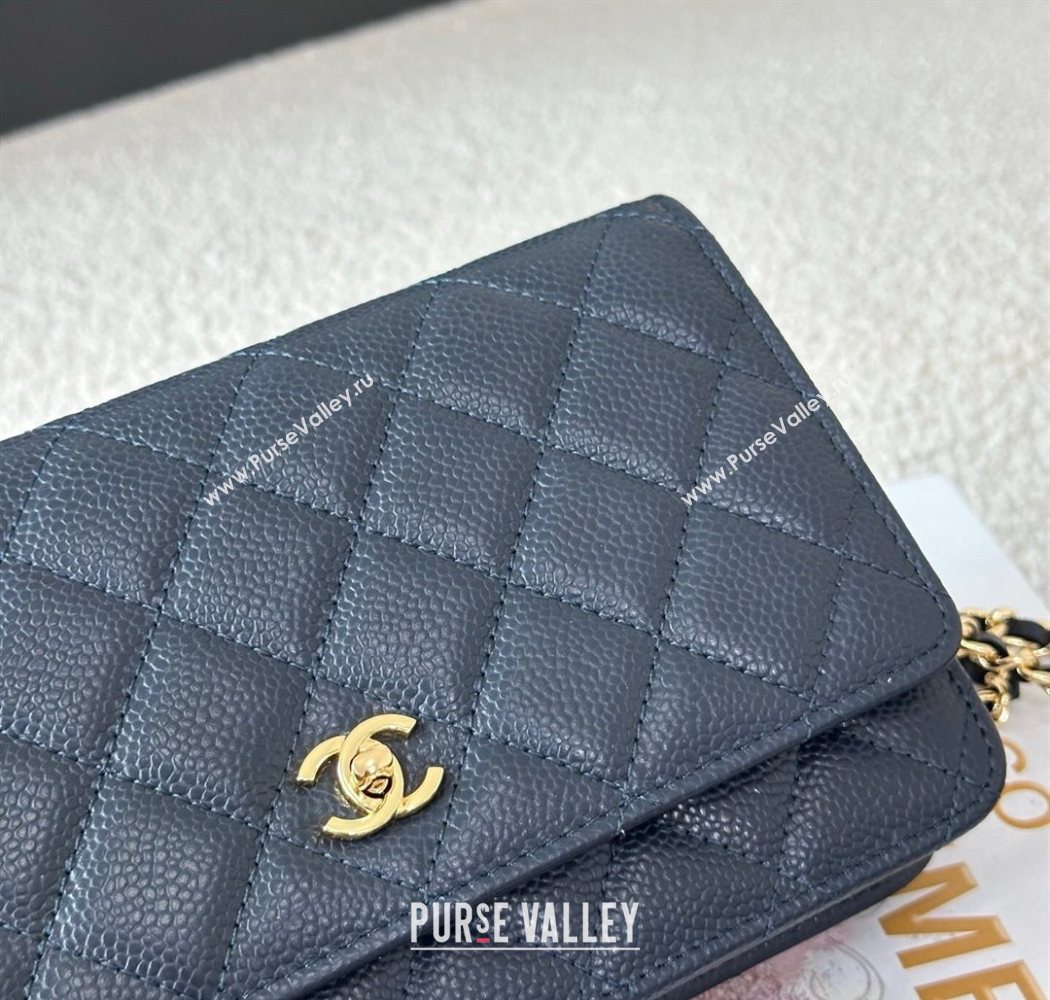 Chanel Grained Calfskin Classic Wallet on Chain WOC Navy Blue/Gold 2025 AP4241 (YMU-250703070)