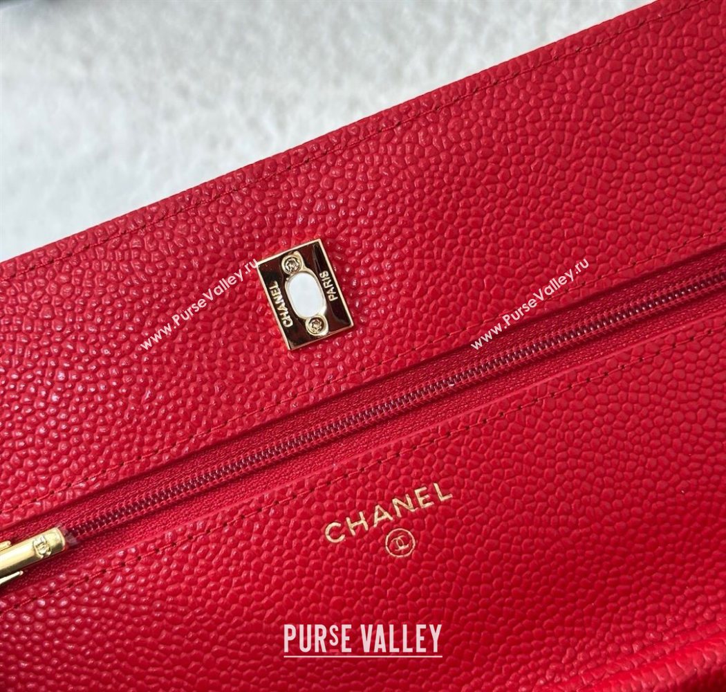 Chanel Grained Calfskin Classic Wallet on Chain WOC Red/Gold 2025 AP4241 (YMU-250703063)