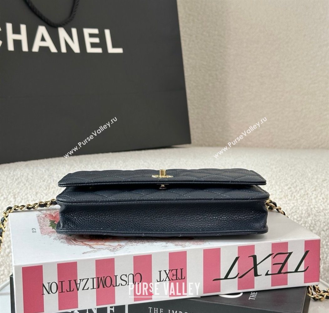 Chanel Grained Calfskin Classic Wallet on Chain WOC Navy Blue/Gold 2025 AP4241 (YMU-250703070)