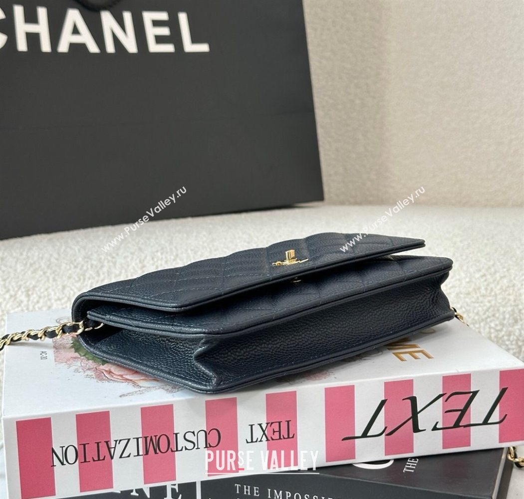 Chanel Grained Calfskin Classic Wallet on Chain WOC Navy Blue/Gold 2025 AP4241 (YMU-250703070)