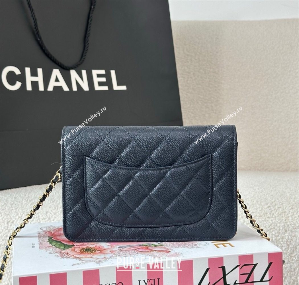 Chanel Grained Calfskin Classic Wallet on Chain WOC Navy Blue/Gold 2025 AP4241 (YMU-250703070)