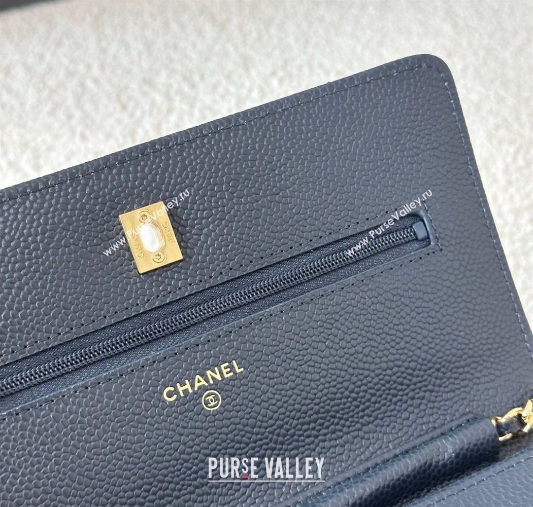Chanel Grained Calfskin Classic Wallet on Chain WOC Navy Blue/Gold 2025 AP4241 (YMU-250703070)