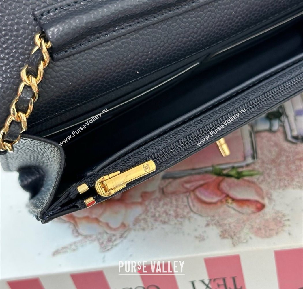 Chanel Grained Calfskin Classic Wallet on Chain WOC Navy Blue/Gold 2025 AP4241 (YMU-250703070)