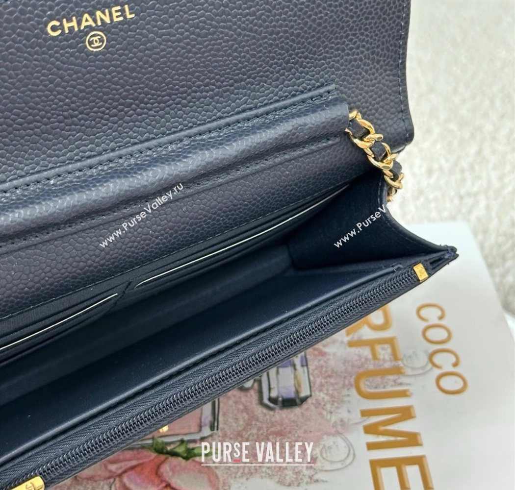 Chanel Grained Calfskin Classic Wallet on Chain WOC Navy Blue/Gold 2025 AP4241 (YMU-250703070)