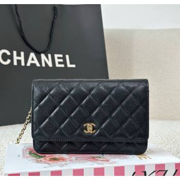 Chanel Grained Calfskin Classic Wallet on Chain WOC Balck/Gold 2025 AP4241 (YMU-250703071)