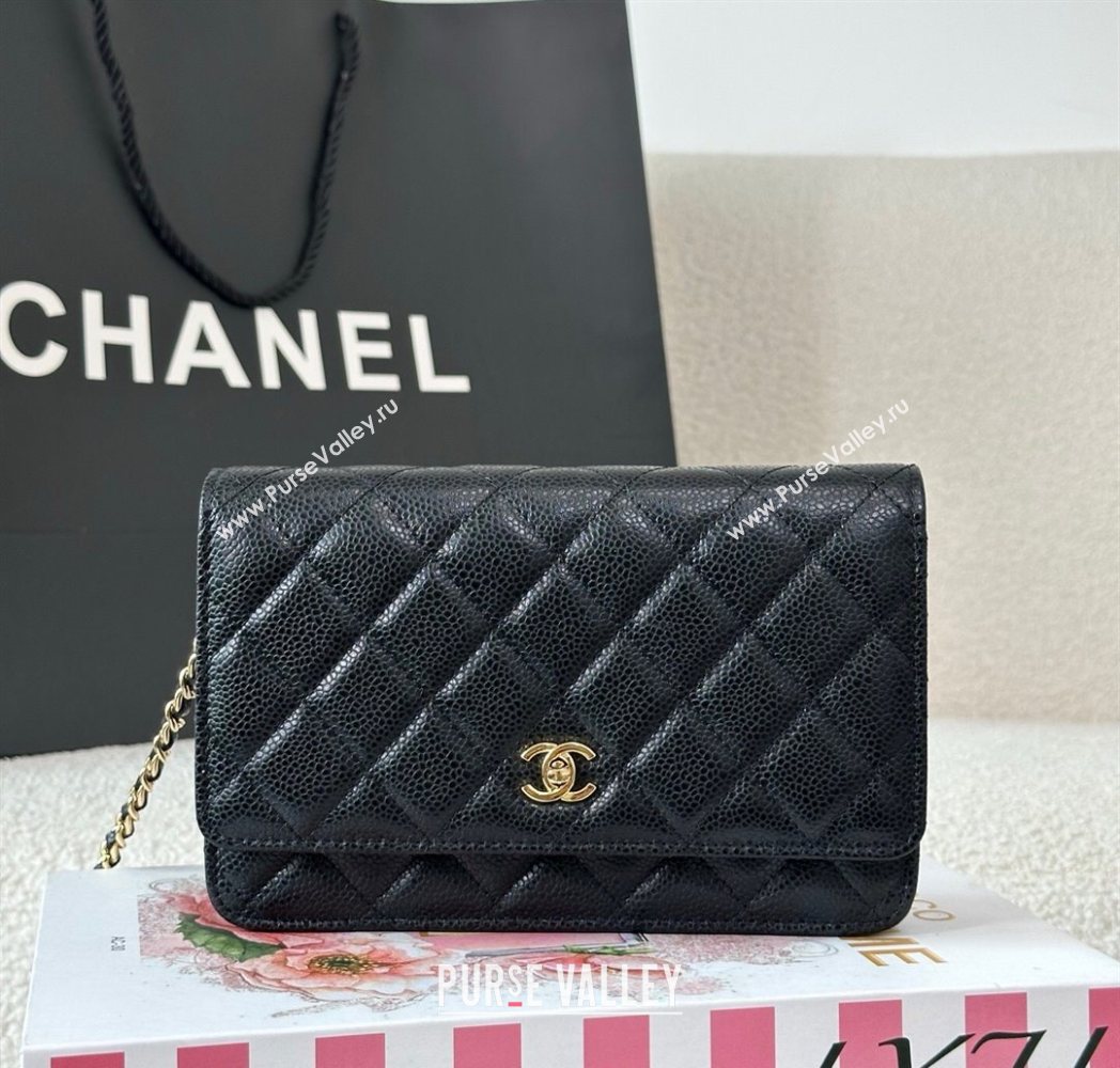 Chanel Grained Calfskin Classic Wallet on Chain WOC Balck/Gold 2025 AP4241 (YMU-250703071)