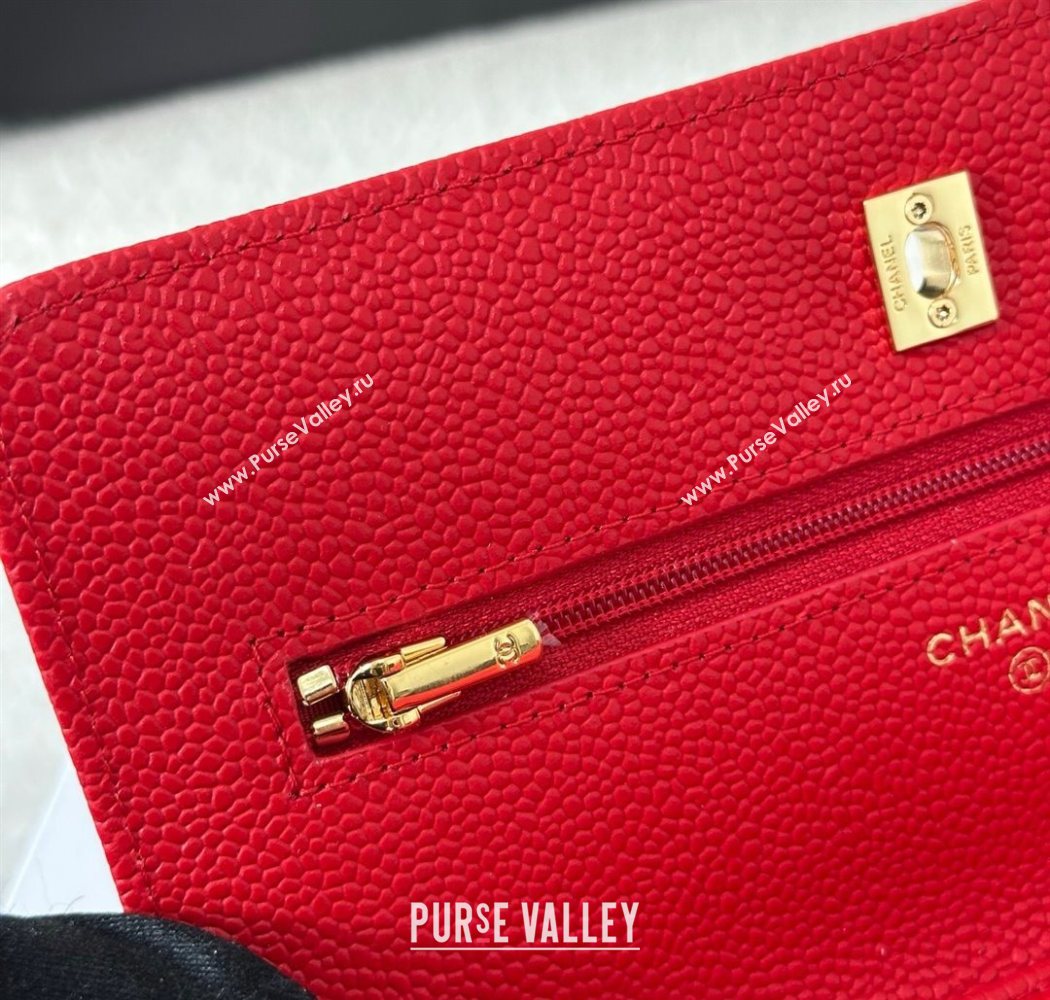 Chanel Grained Calfskin Classic Wallet on Chain WOC Red/Gold 2025 AP4241 (YMU-250703063)