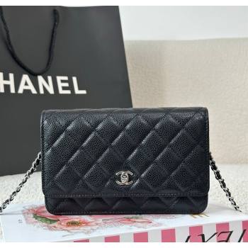 Chanel Grained Calfskin Classic Wallet on Chain WOC Black/Silver 2025 AP4241 (YMU-250703072)
