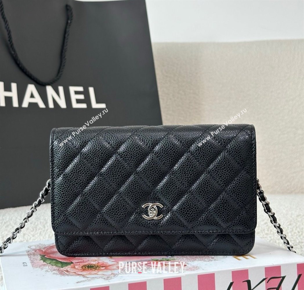 Chanel Grained Calfskin Classic Wallet on Chain WOC Black/Silver 2025 AP4241 (YMU-250703072)