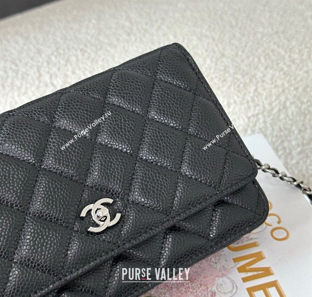 Chanel Grained Calfskin Classic Wallet on Chain WOC Black/Silver 2025 AP4241 (YMU-250703072)