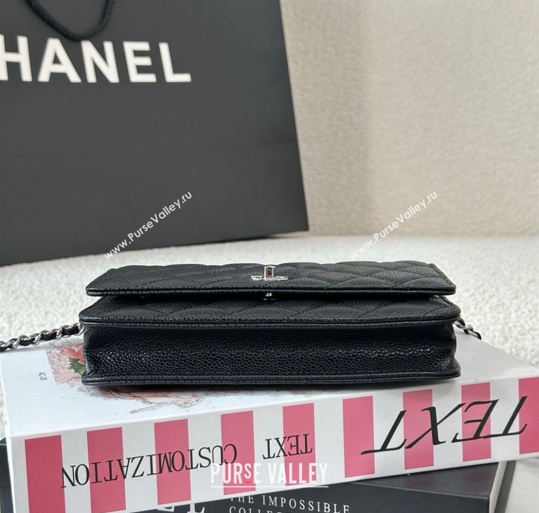 Chanel Grained Calfskin Classic Wallet on Chain WOC Black/Silver 2025 AP4241 (YMU-250703072)