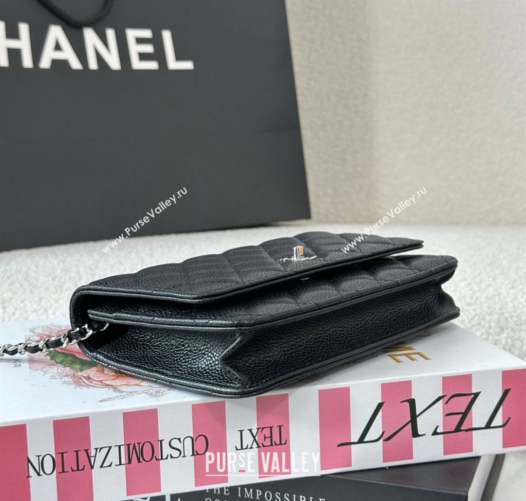 Chanel Grained Calfskin Classic Wallet on Chain WOC Black/Silver 2025 AP4241 (YMU-250703072)