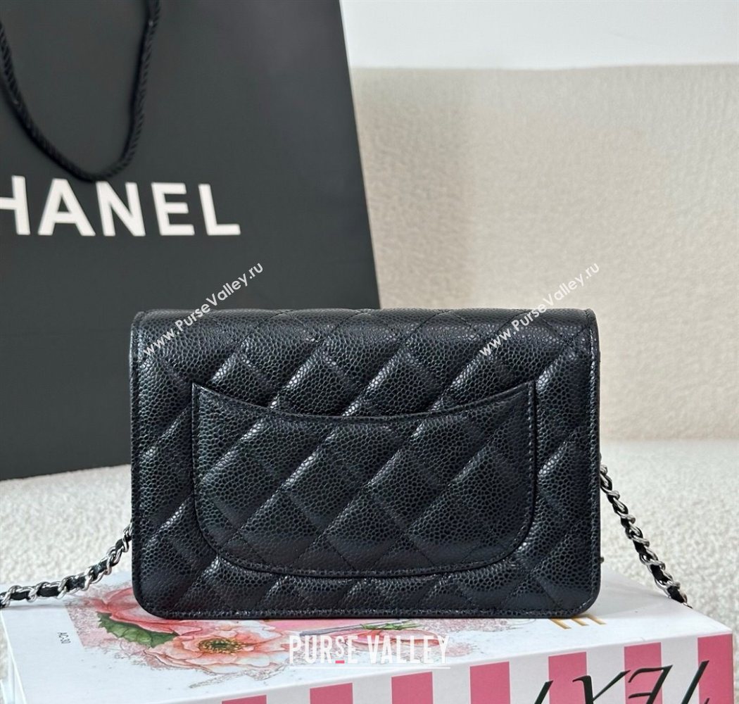 Chanel Grained Calfskin Classic Wallet on Chain WOC Black/Silver 2025 AP4241 (YMU-250703072)