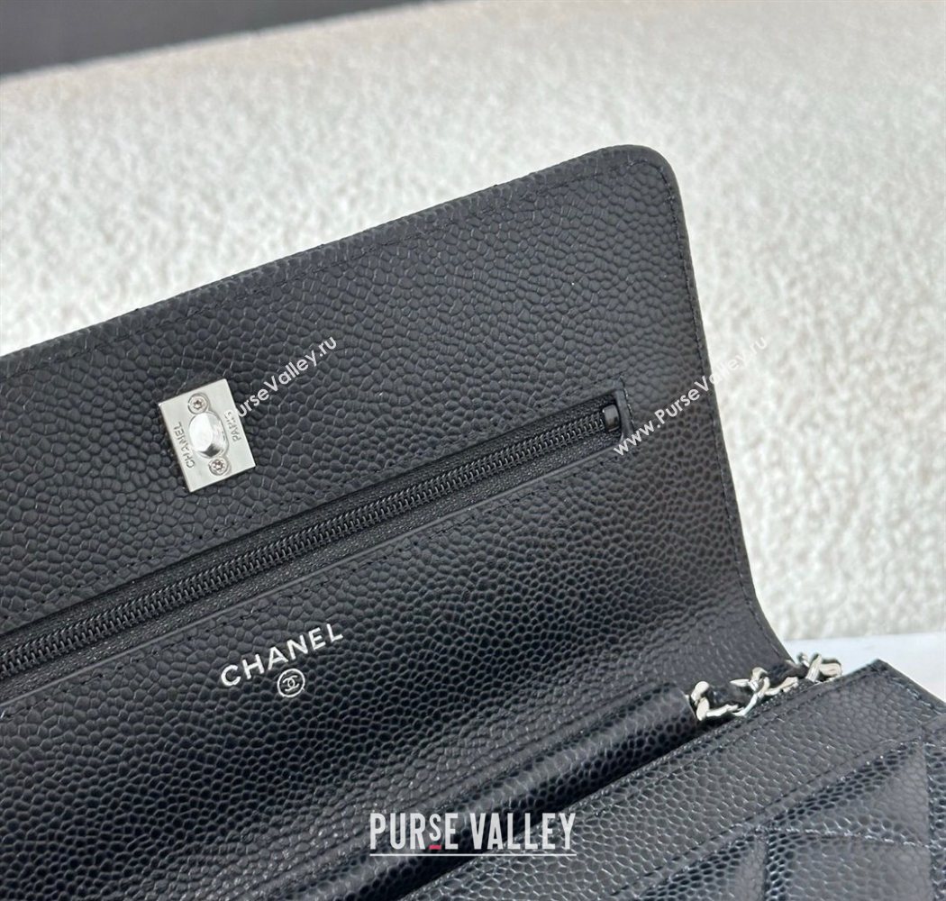 Chanel Grained Calfskin Classic Wallet on Chain WOC Black/Silver 2025 AP4241 (YMU-250703072)