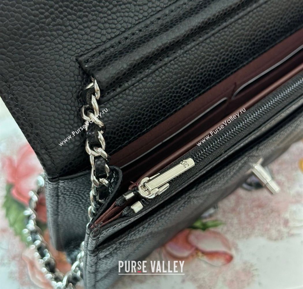 Chanel Grained Calfskin Classic Wallet on Chain WOC Black/Silver 2025 AP4241 (YMU-250703072)