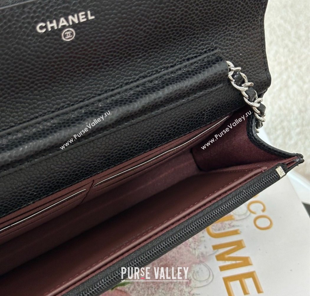 Chanel Grained Calfskin Classic Wallet on Chain WOC Black/Silver 2025 AP4241 (YMU-250703072)