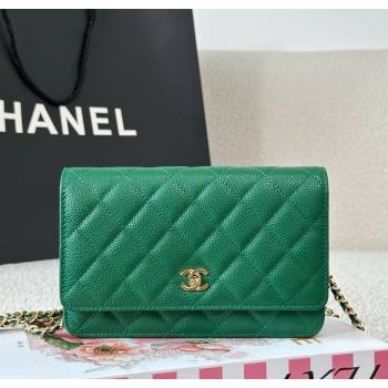 Chanel Grained Calfskin Classic Wallet on Chain WOC Green2/Gold 2025 AP4241 (YMU-250703073)