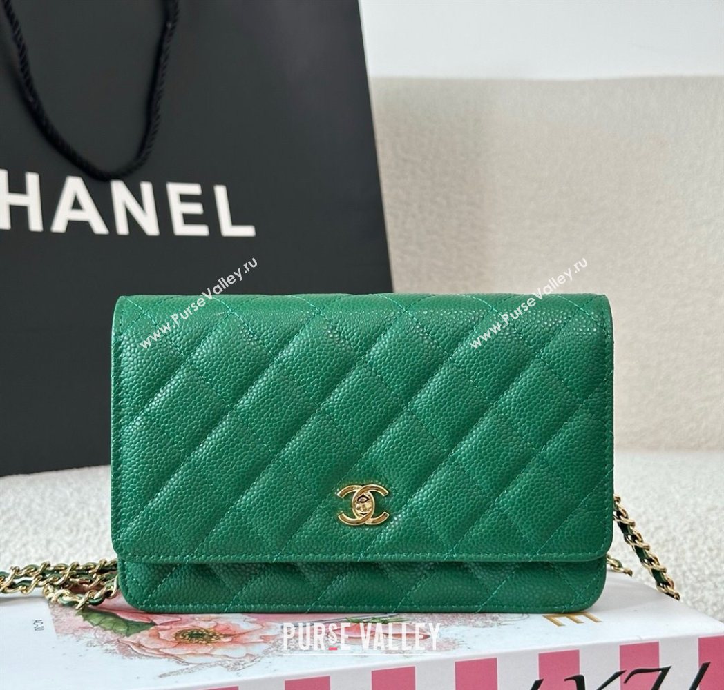 Chanel Grained Calfskin Classic Wallet on Chain WOC Green2/Gold 2025 AP4241 (YMU-250703073)
