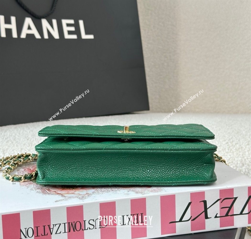 Chanel Grained Calfskin Classic Wallet on Chain WOC Green2/Gold 2025 AP4241 (YMU-250703073)