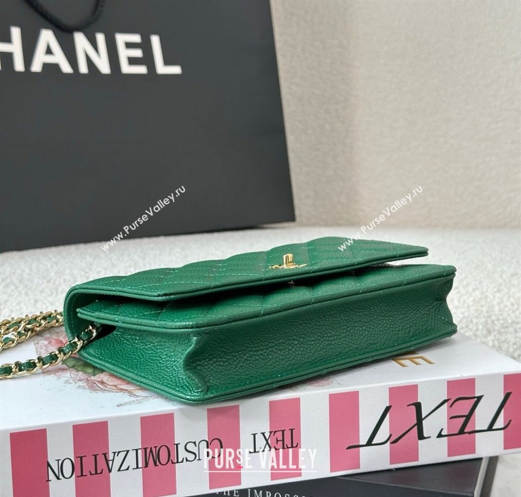 Chanel Grained Calfskin Classic Wallet on Chain WOC Green2/Gold 2025 AP4241 (YMU-250703073)