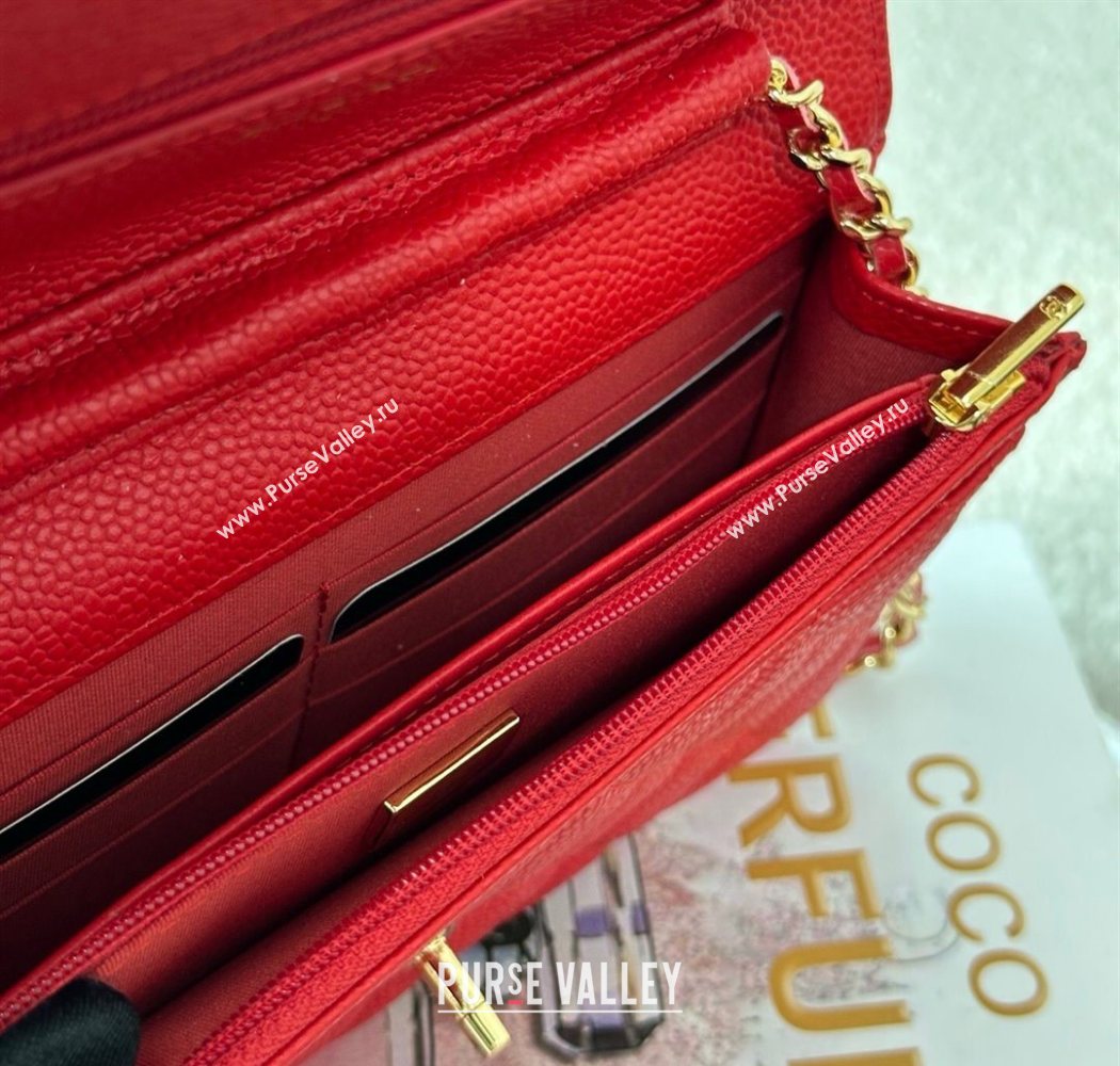 Chanel Grained Calfskin Classic Wallet on Chain WOC Red/Gold 2025 AP4241 (YMU-250703063)
