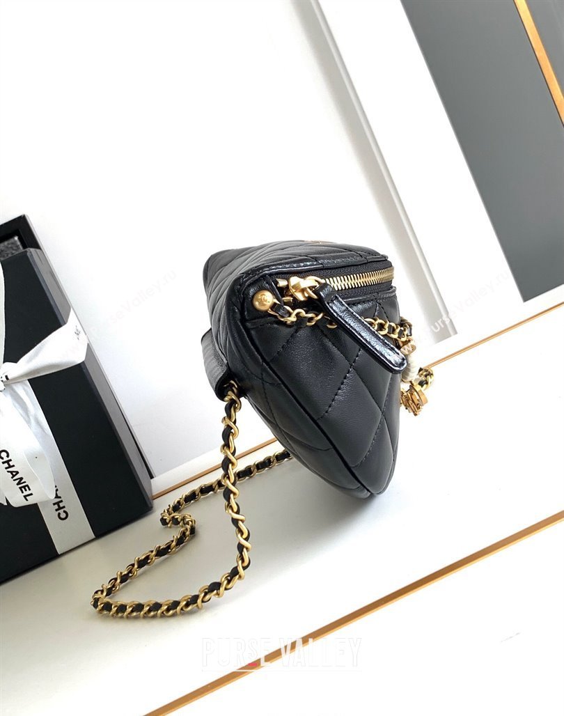 Chanel Shiny Lambskin Waist Bag with Pearls Black 2024 AS4991 (yezi-240717122)