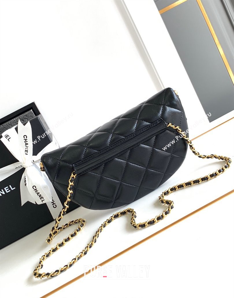 Chanel Shiny Lambskin Waist Bag with Pearls Black 2024 AS4991 (yezi-240717122)