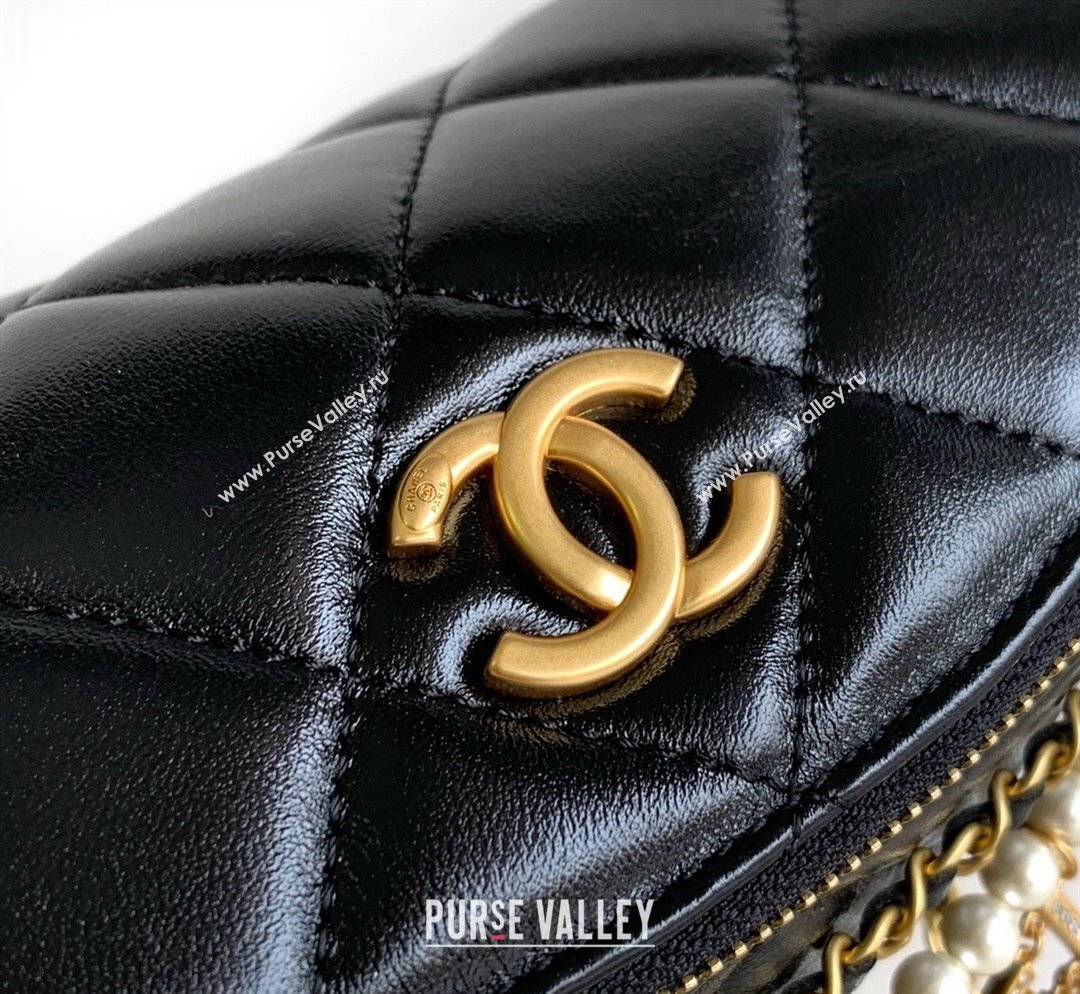 Chanel Shiny Lambskin Waist Bag with Pearls Black 2024 AS4991 (yezi-240717122)