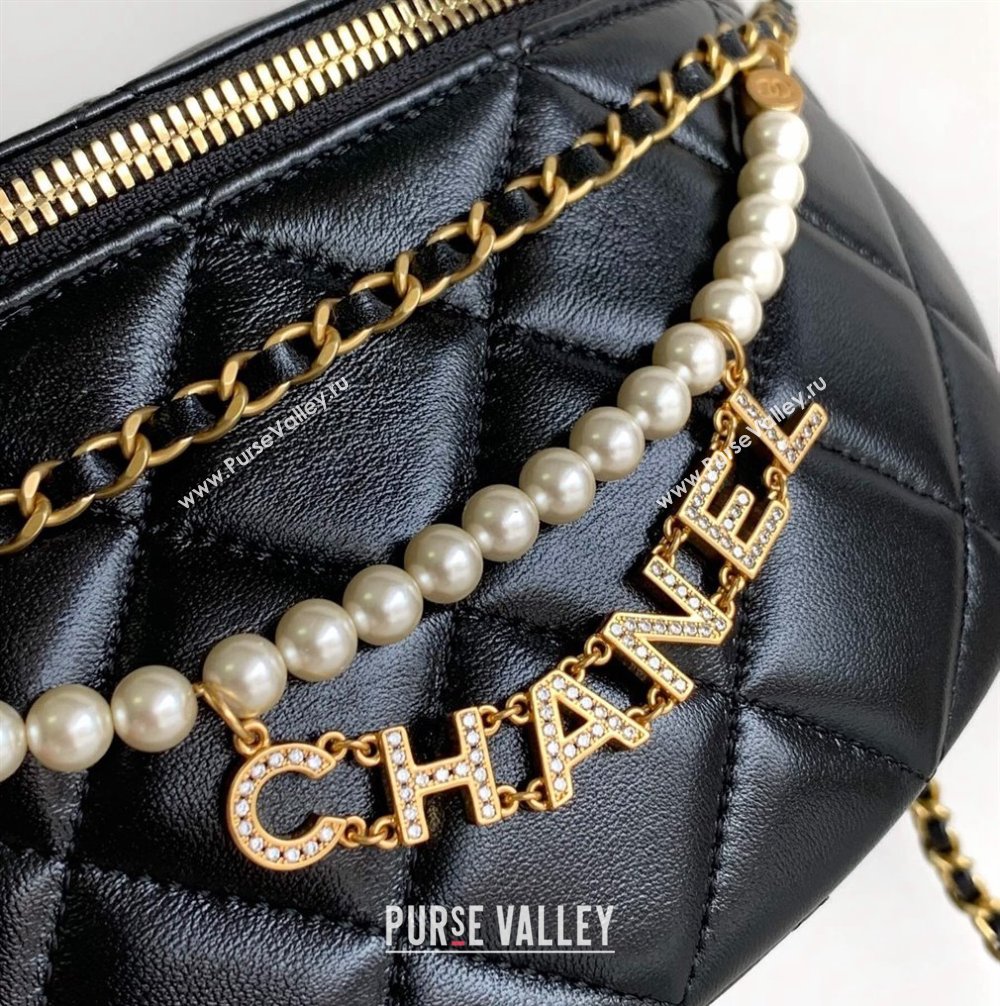 Chanel Shiny Lambskin Waist Bag with Pearls Black 2024 AS4991 (yezi-240717122)