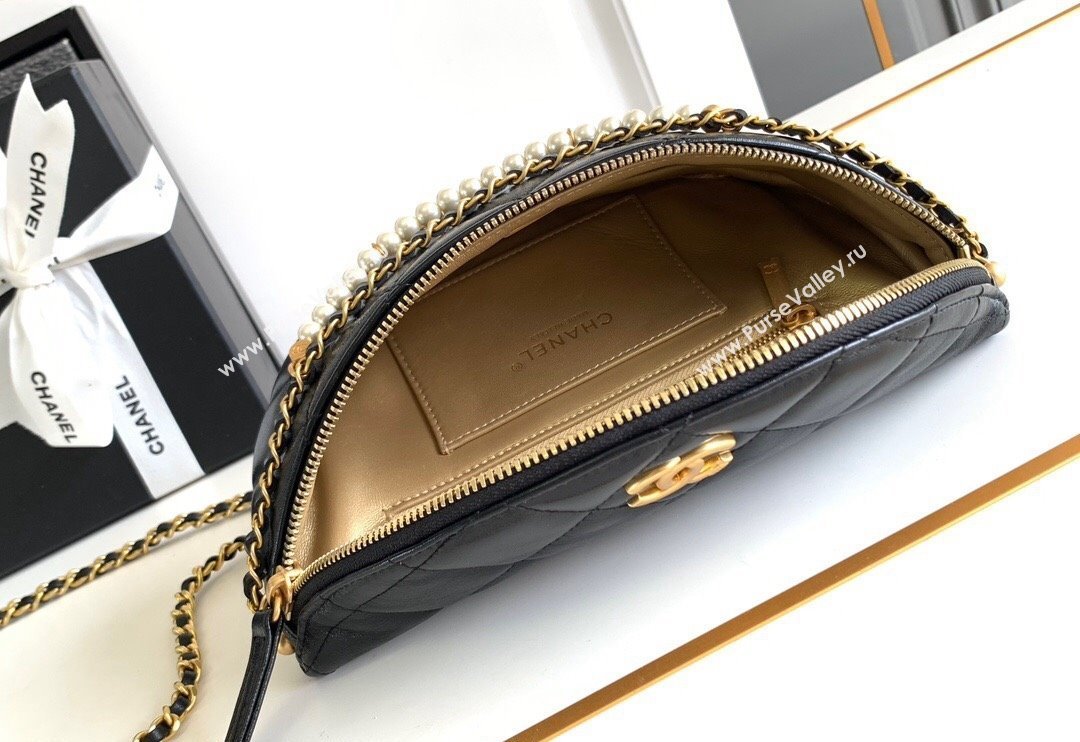 Chanel Shiny Lambskin Waist Bag with Pearls Black 2024 AS4991 (yezi-240717122)