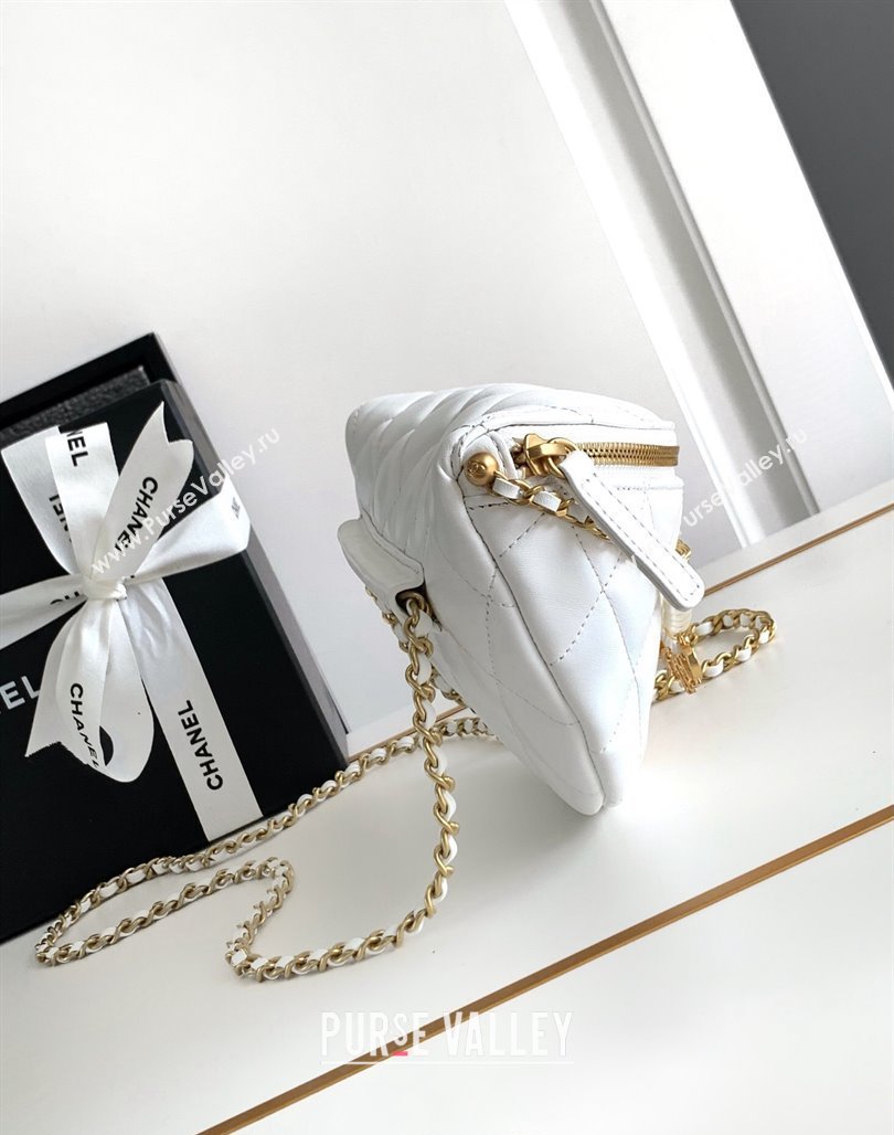 Chanel Shiny Lambskin Waist Bag with Pearls White 2024 AS4991 (yezi-240717123)