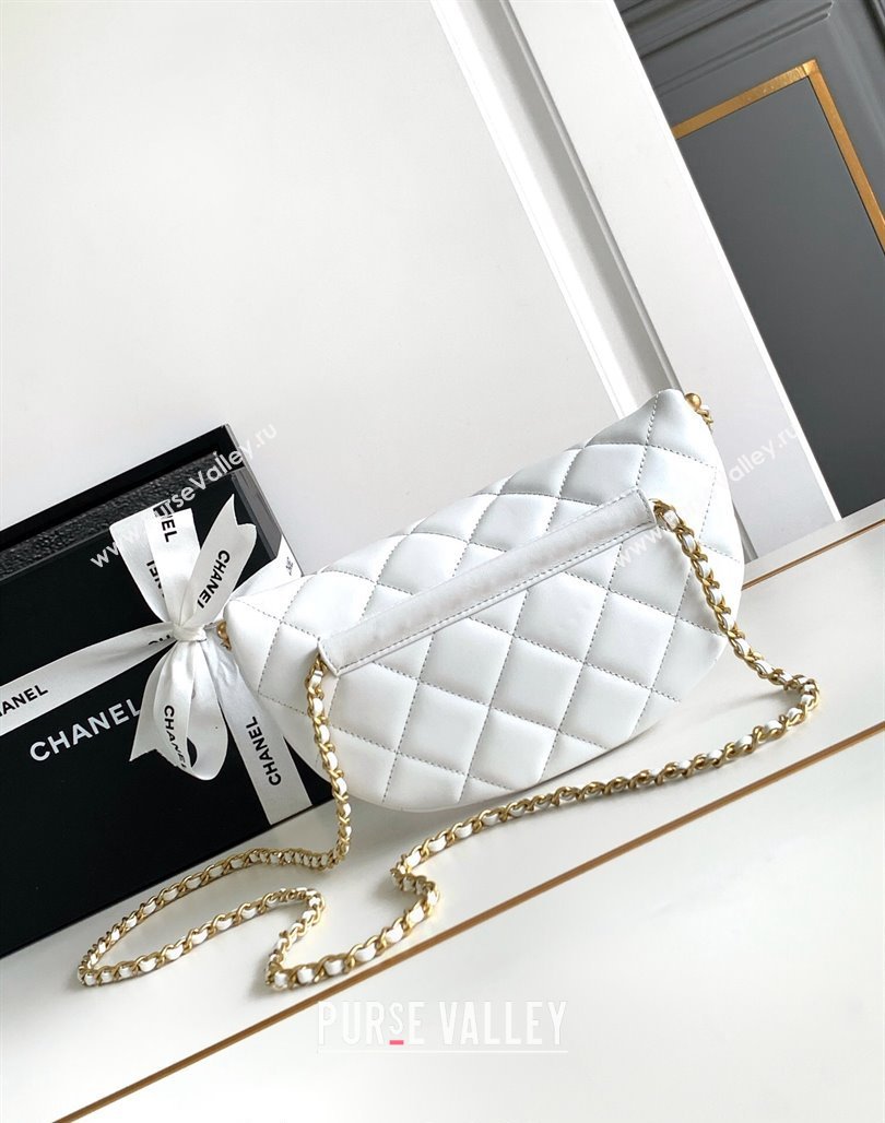 Chanel Shiny Lambskin Waist Bag with Pearls White 2024 AS4991 (yezi-240717123)