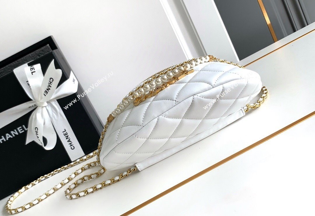 Chanel Shiny Lambskin Waist Bag with Pearls White 2024 AS4991 (yezi-240717123)