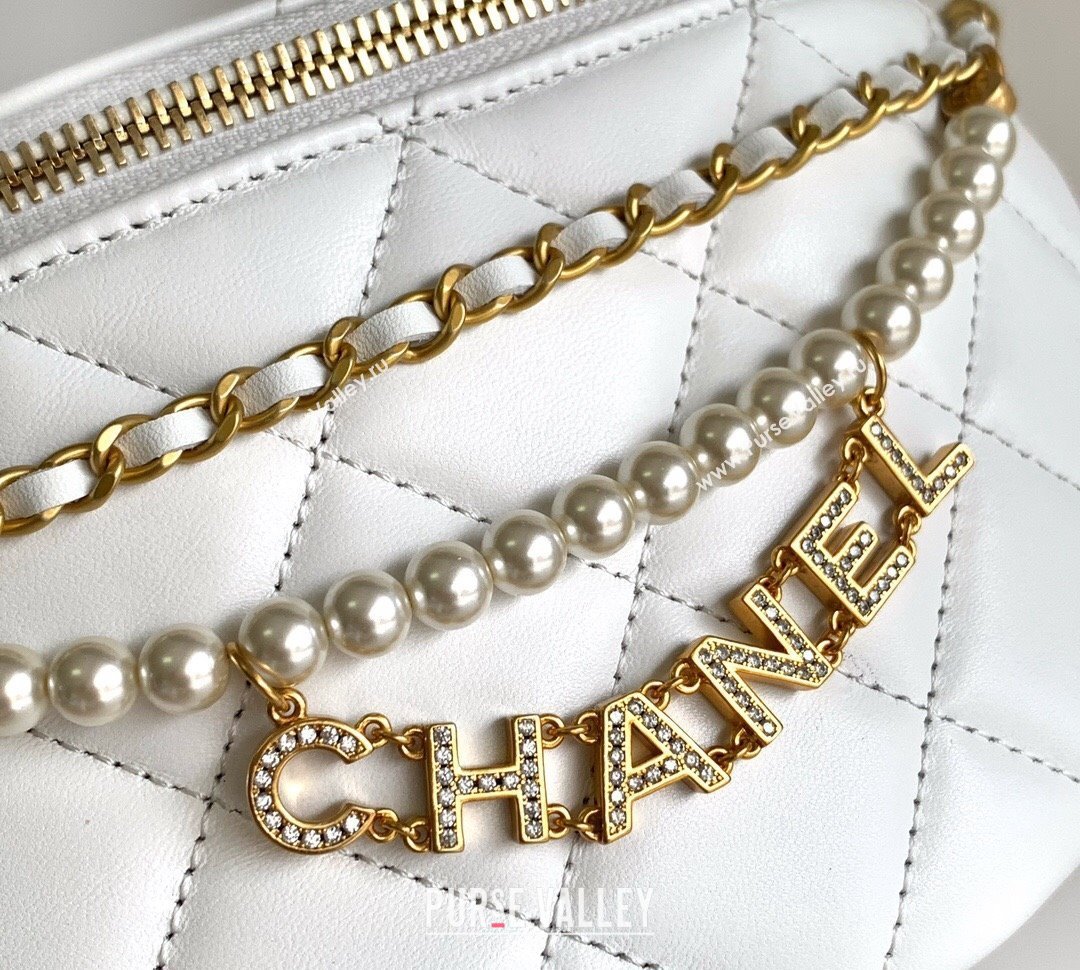 Chanel Shiny Lambskin Waist Bag with Pearls White 2024 AS4991 (yezi-240717123)