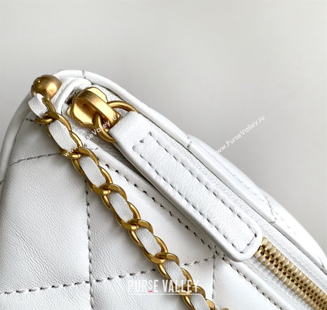 Chanel Shiny Lambskin Waist Bag with Pearls White 2024 AS4991 (yezi-240717123)