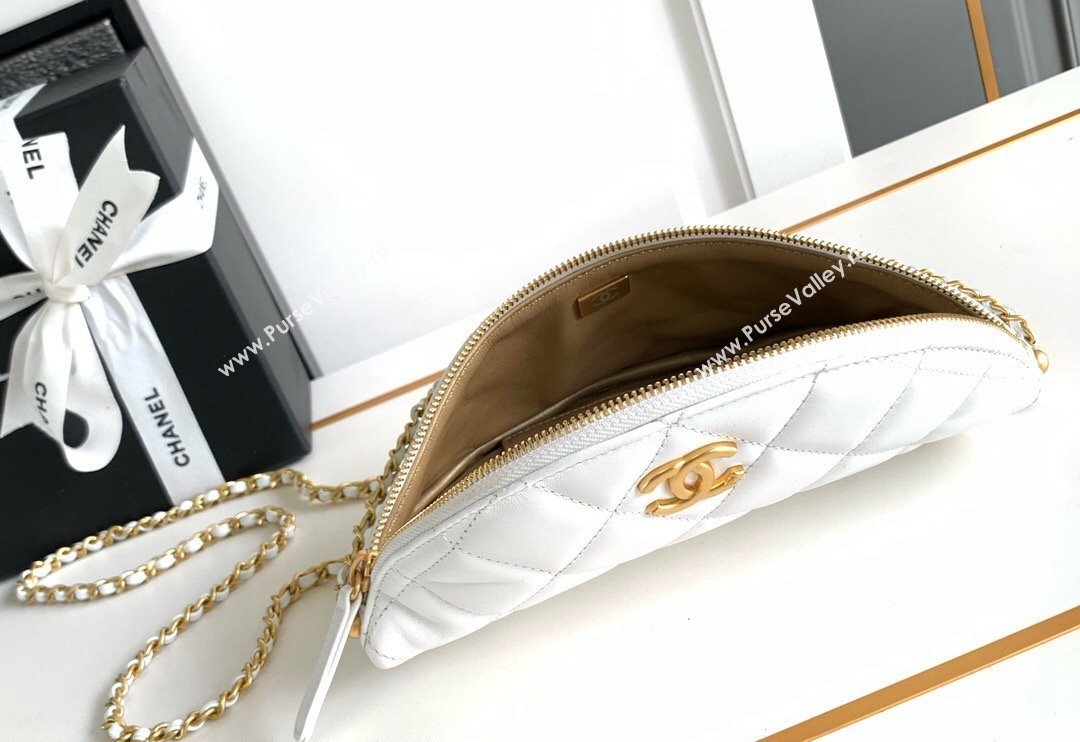 Chanel Shiny Lambskin Waist Bag with Pearls White 2024 AS4991 (yezi-240717123)