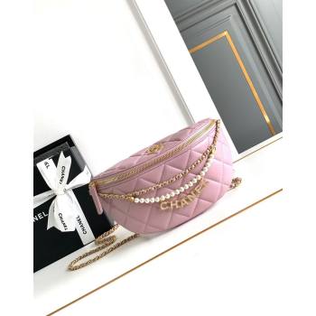 Chanel Shiny Lambskin Waist Bag with Pearls Pink 2024 AS4991 (yezi-240717124)