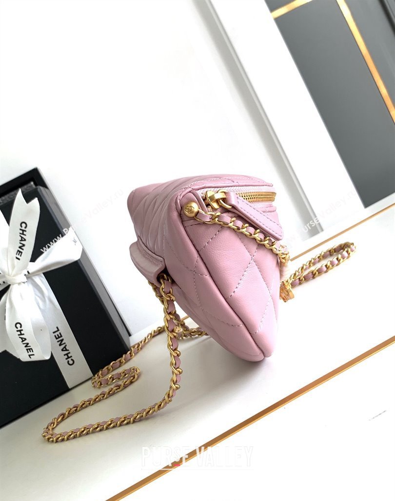 Chanel Shiny Lambskin Waist Bag with Pearls Pink 2024 AS4991 (yezi-240717124)