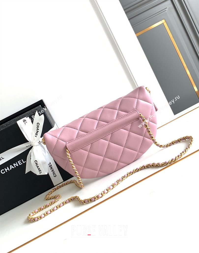 Chanel Shiny Lambskin Waist Bag with Pearls Pink 2024 AS4991 (yezi-240717124)