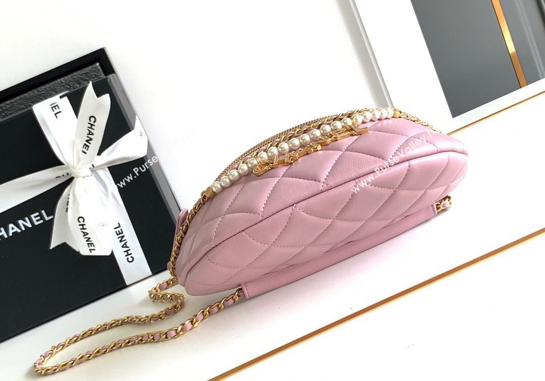 Chanel Shiny Lambskin Waist Bag with Pearls Pink 2024 AS4991 (yezi-240717124)