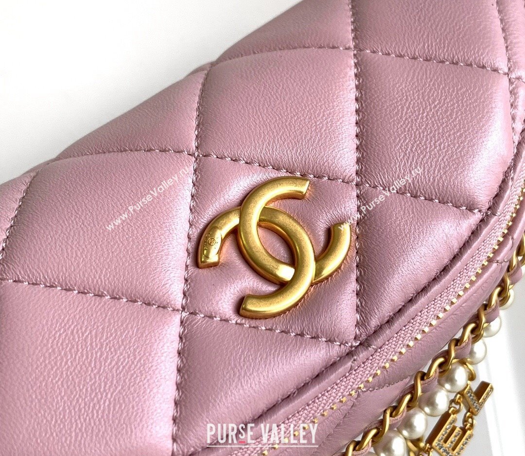 Chanel Shiny Lambskin Waist Bag with Pearls Pink 2024 AS4991 (yezi-240717124)