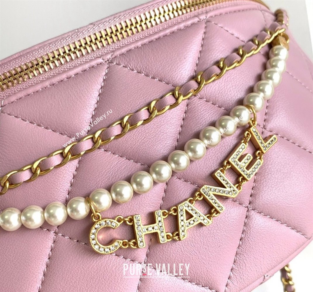 Chanel Shiny Lambskin Waist Bag with Pearls Pink 2024 AS4991 (yezi-240717124)