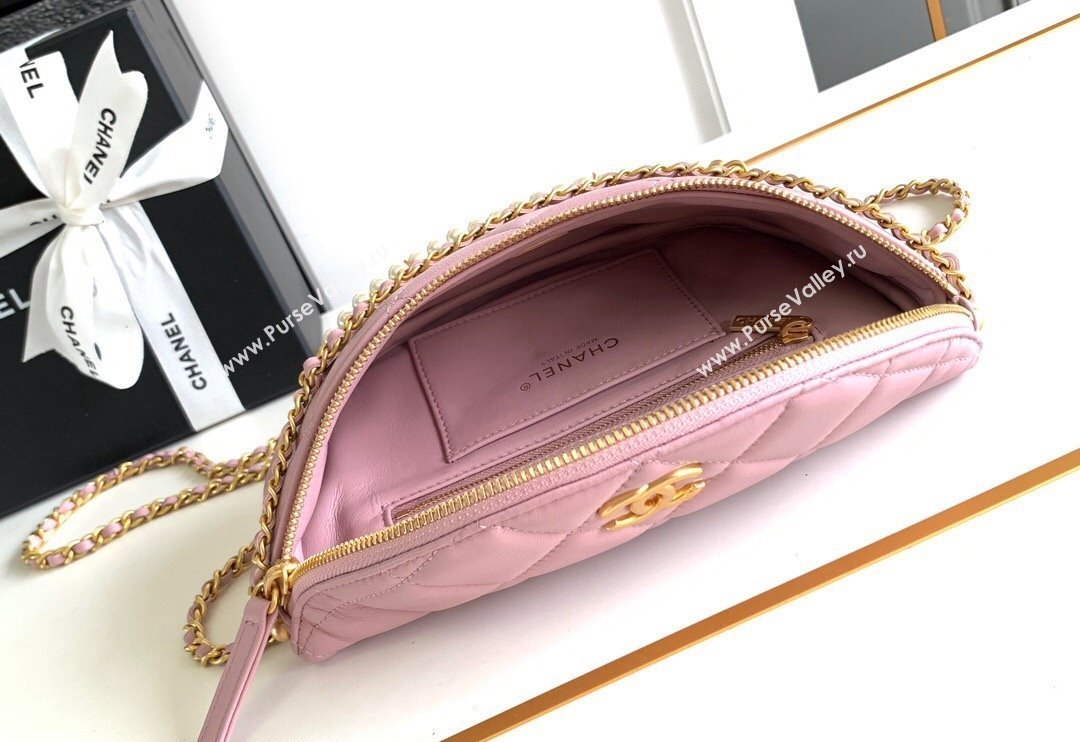 Chanel Shiny Lambskin Waist Bag with Pearls Pink 2024 AS4991 (yezi-240717124)