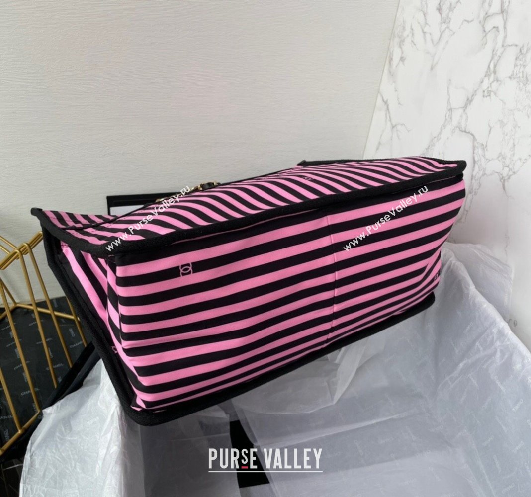 Chanel Coco Beach Stripes Print Canvas Shopping Bag Pink/Black 2024 AS4693 (yezi-240717116)