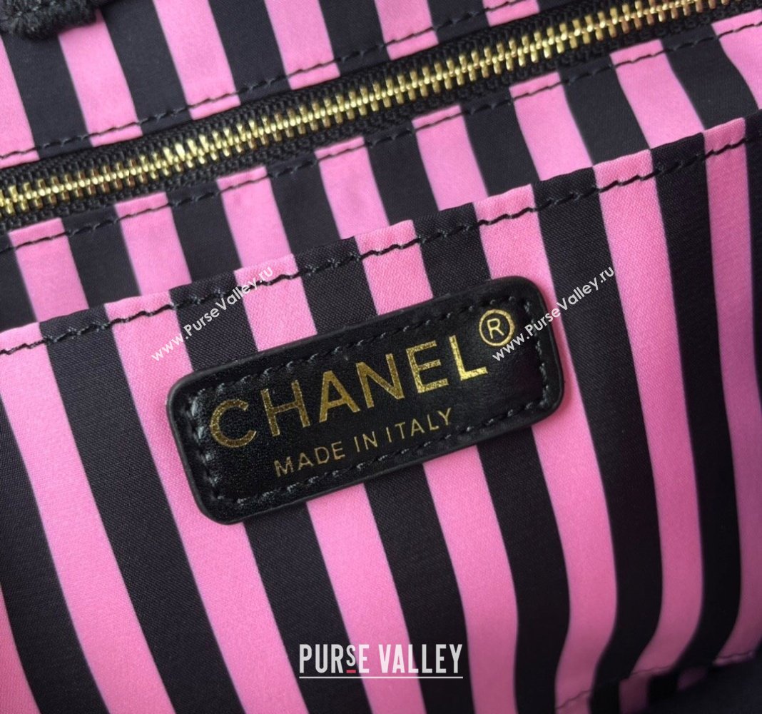 Chanel Coco Beach Stripes Print Canvas Shopping Bag Pink/Black 2024 AS4693 (yezi-240717116)