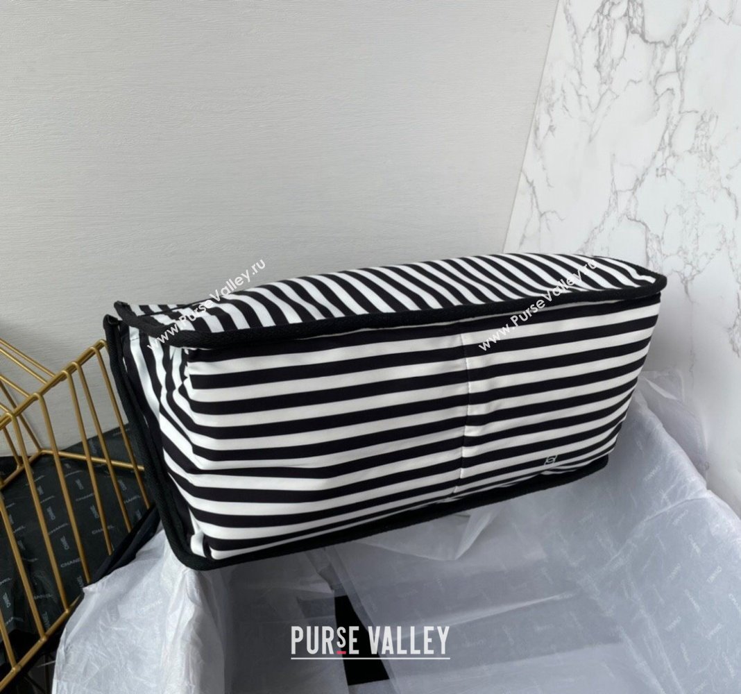 Chanel Coco Beach Stripes Print Canvas Shopping Bag White/Black 2024 AS4693 (yezi-240717117)